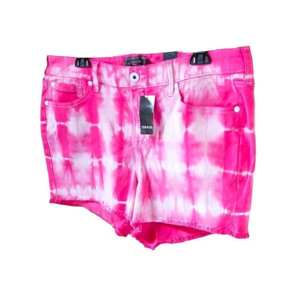 TORRIDย NEW Plus Size Vintage Stretch Pink & White Tie Dye Miniโlength Short. - Picture 4 of 15